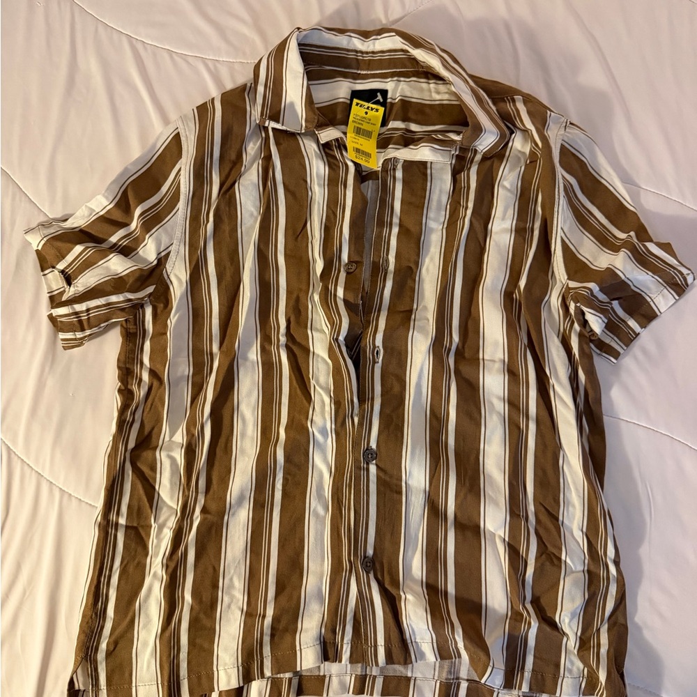 Tilly's Tan and White Striped Kids Button-Down Shirt
